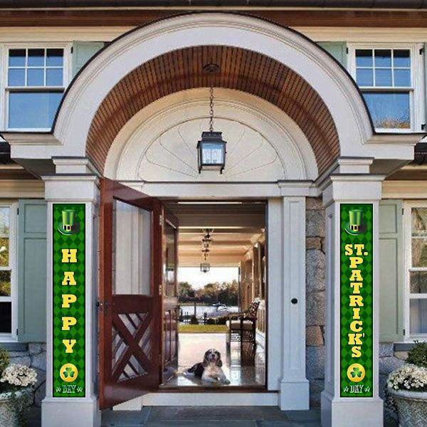 2023 Nya 2st/ set Patricks Day-dekorationer för ytterdörr Irish Shamrocks Dörrgardinhängande banderoller för hem utomhus inomhus väggdekoration 1004