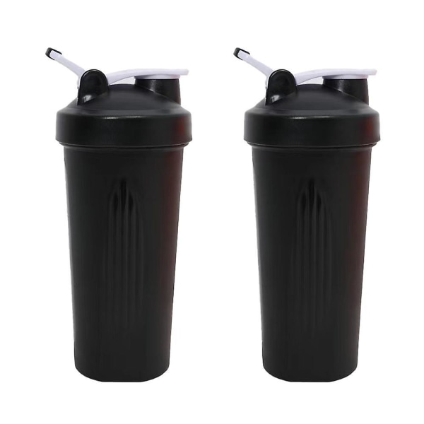 Shaker Cup med stor kapacitet Milkshake Proteinpulver Fitness Sportvattenflaska med skala omrörningsboll black