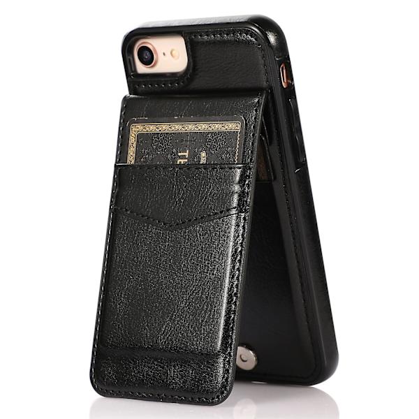 För Iphone 7 / 8 / Se (2020) / Se (2022) Korthållare Phone case Kickstand Pu Läder + Tpu cover Black
