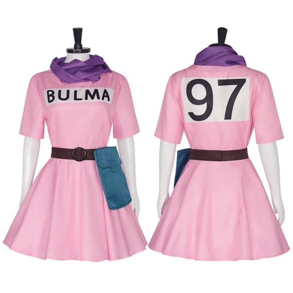 Anime Bulma Cosplay Kostym Rosa Klänning Uniform Kawaii Flickor Full Set Outfits Halloween Karneval Maskeradfest för Vuxna Kvinnor M Costume