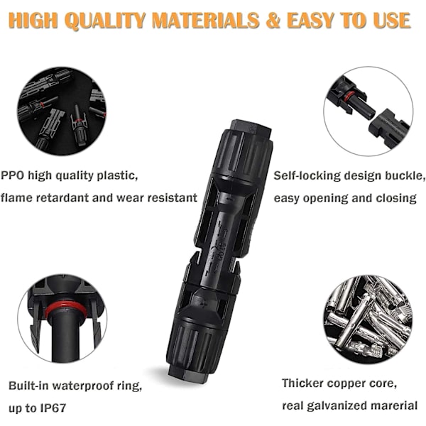 TRAMILY M-C-4 Solar Connector, Solar Cable Connectors M-C-4 Male/Female Connector Double Seal Rings for Better Waterproof Effect (10 Par)