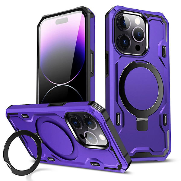 Magsafe- case kompatibelt med Iphone 15 Pro Max, kraftigt stötsäkert case av militärklass med ringstöd Purple For iPhone 15 Pro Max