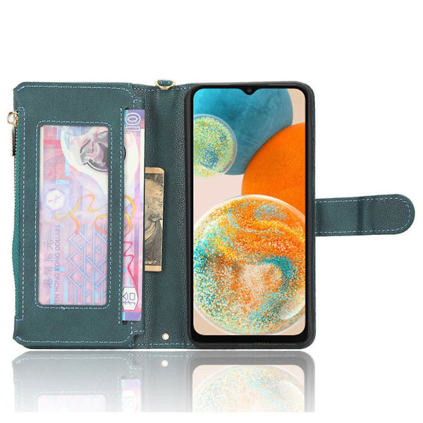 För Samsung Galaxy A23 4g / A23 5g (global version) Blixtlåsficka Läderplånbok Phone case Mobilfodral Cover Green