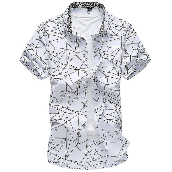 Plus Size Men Holiday Button Down-skjortor Sommar Casual Beach Kortärmad Topp White XL