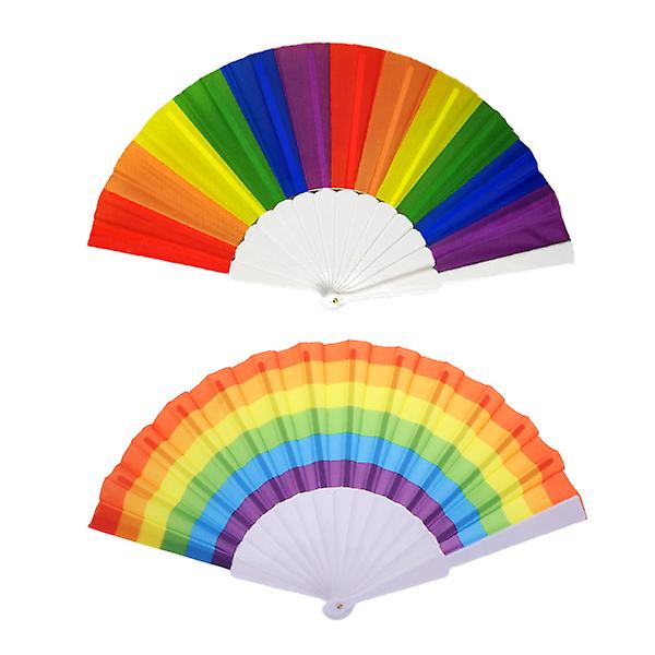 2st 23cm Rainbow Folding Fan Rainbow Fan Folding Fan Handhållen fläkt för fest