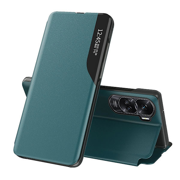 For Honor 90 Lite 5g/x50i 5g View Window Phone case Pu Läder Stötsäkert Stand Cover Green