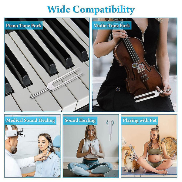4-pack set(128 Hz, 256 Hz, 512 Hz, 528 Hz) med stämgaffelhammare för ljud Ljudvibration null none