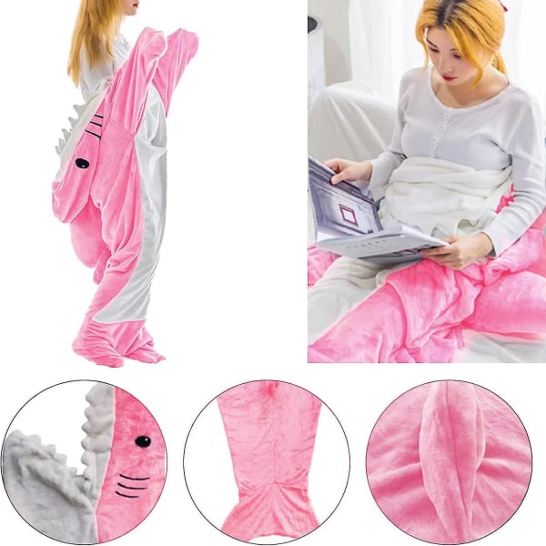 Super Soft Shark Blanket Hoodie Vuxen, Shark Blanket Cozy Flanell Hoodie Pink 190cm