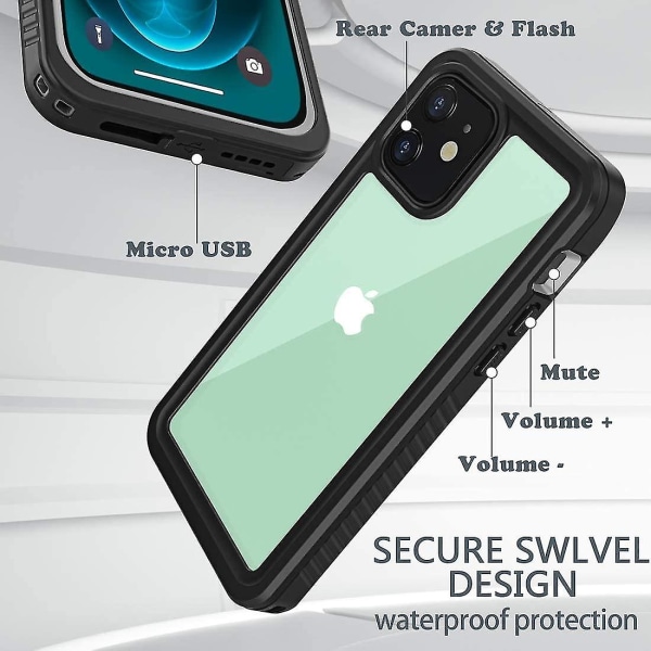 Iphone 12 Vattentätt Case, Vattentätt Stötsäkert Dammtätt Ip68 Full Body Hårt Case Inbyggt skärmskydd Undervatten Utomhus Vattentätt C null none