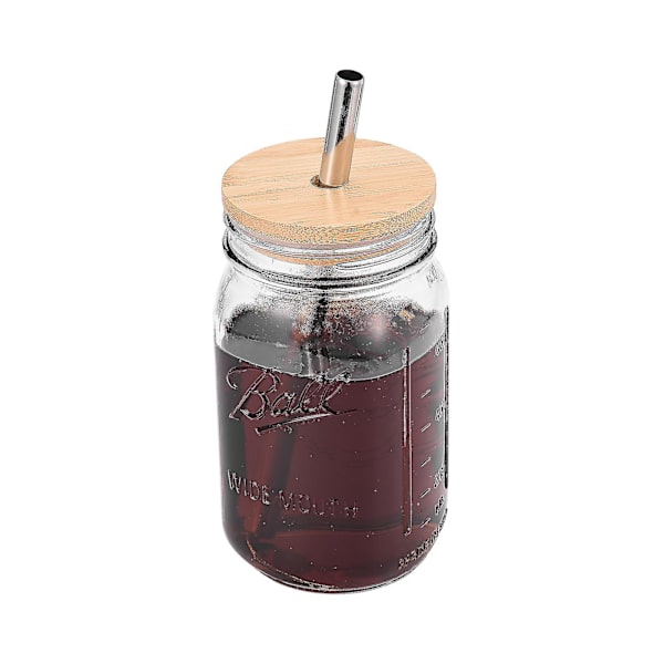 Masonburkar i glas Smoothiekoppar med bred mun Återanvändbara Boba-tekoppar med bambulock och silverhalm 960ML 4Pcs
