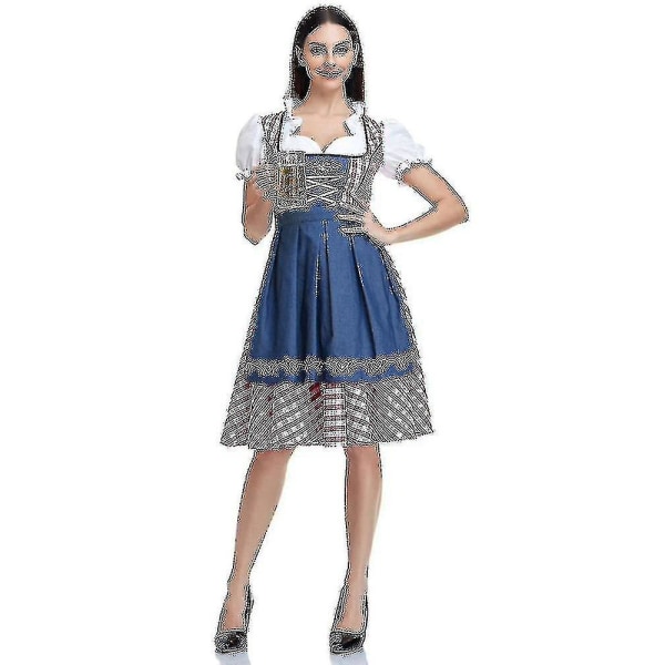 Högkvalitativ traditionell tysk pläd Dirndl-klänning Oktoberfest kostymoutfit för vuxna kvinnor Halloween Cosplay Fancy Party S Style4