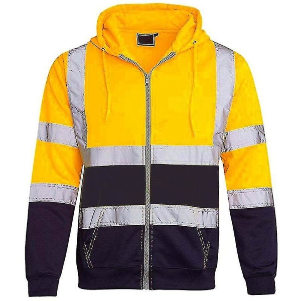 Män Hi Viz Synlighet Säkerhet Arbetsrock Jacka Hoody Sweatshirt Toppar Ytterkläder Yellow 2XL