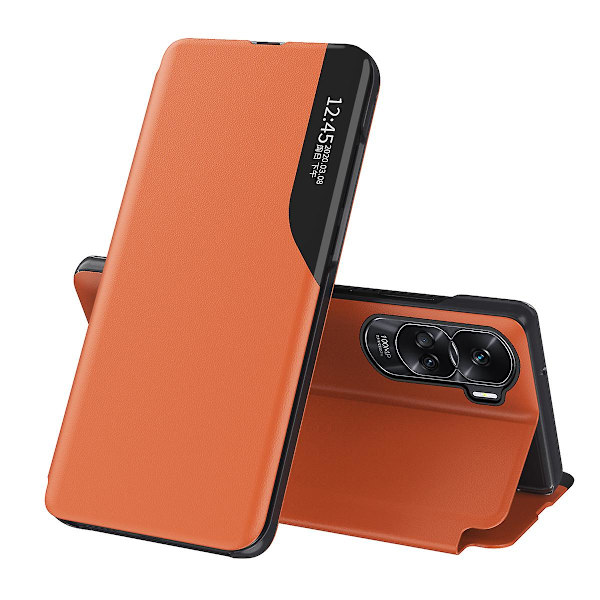 For Honor 90 Lite 5g/x50i 5g View Window Phone case Pu Läder Stötsäkert Stand Cover Orange