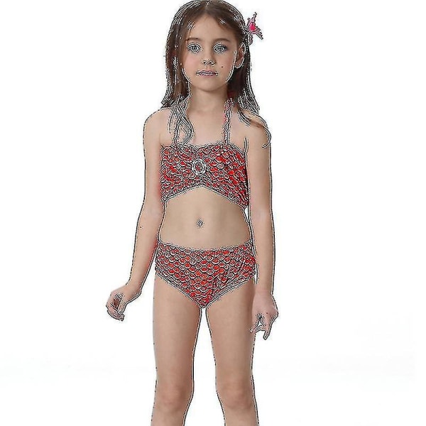 Barn Flickor Mermaid Tail Bikini Set Badkläder Baddräkt Simdräkt Hög kvalitet Red 130