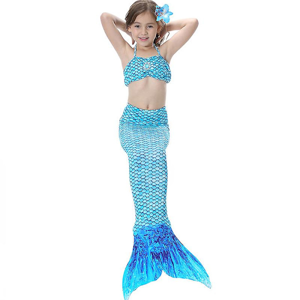 Girls Mermaid Tail Baddräkt Bikini Set Badkläder Simdräkt Bad Blue 6-7 Years