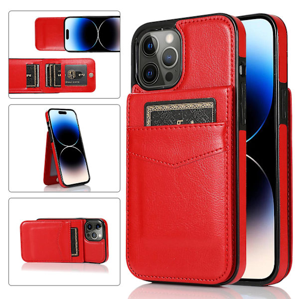 Kickstand Cover För Iphone 14 Pro Max , Pu Läder + Tpu Case Med Korthållare Red