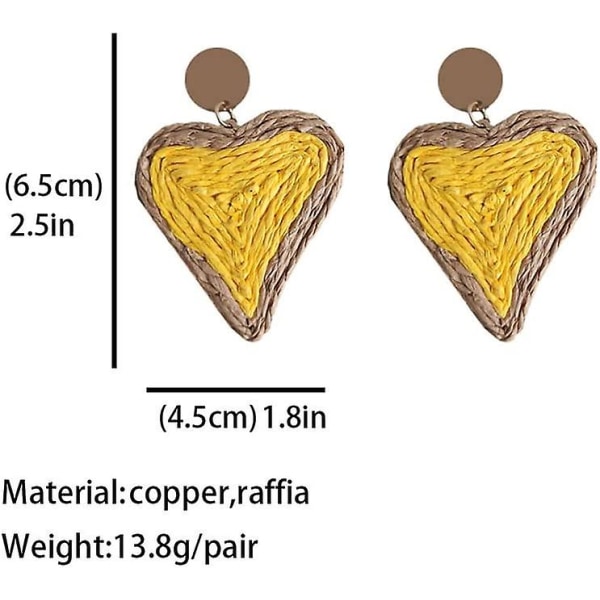 Bohemian Woven Straw Wicker Raffia Rotting Dingle Örhängen Geometriska Circle Round Drop Earrings yellow heart