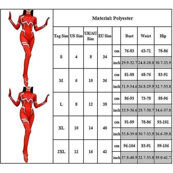 Lady Darling In The Franxx 02 Zero Two Anime Cosplay Kostym Röd Battle Suit Bodysuit Jumpsuit Presenter M