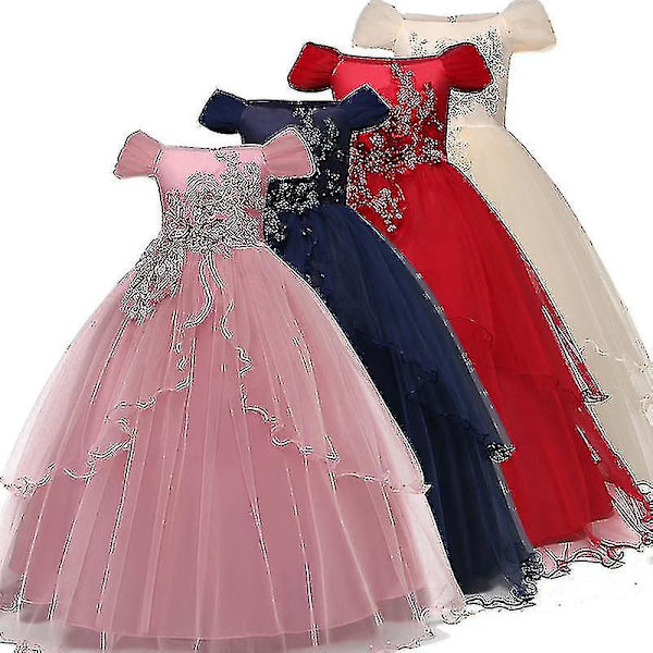 Barnklänning för bröllop, elegant blommig prinsessklänning, lång klänning för flickor, julklänning, Vestidos Infantil, storlek 6 12 14 år D_ia Deep red 9-10T