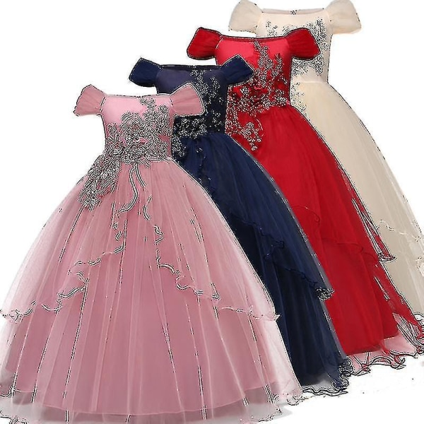 Barnklänning för bröllop, elegant blommig prinsessklänning, lång klänning för flickor, julklänning, Vestidos Infantil, storlek 6 12 14 år D_ia Pink 11-12T