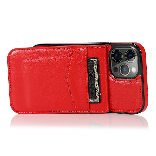 Kickstand Cover För Iphone 14 Pro Max , Pu Läder + Tpu Case Med Korthållare Red