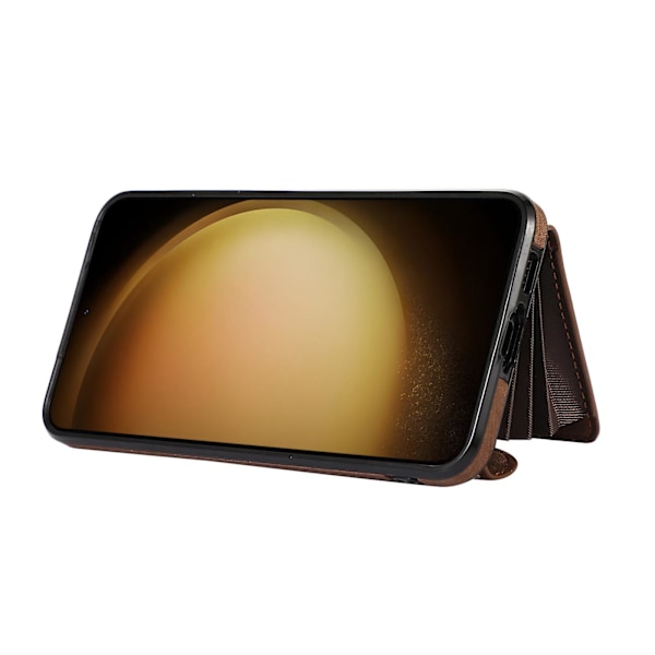 För Samsung Galaxy S23+ Rfid-blockeringskortväska Stötsäkert phone case Kickstand Pu Läder+tpu- cover Brown