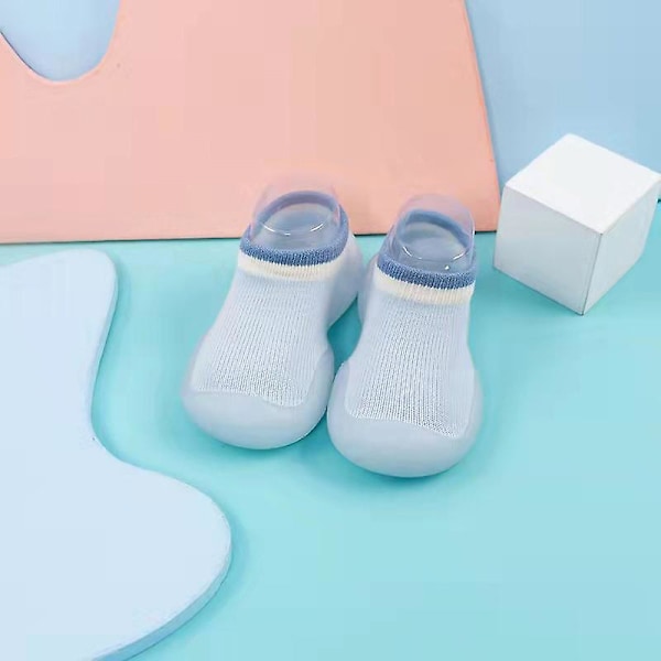 Toddler Gummistövlar Lätta Andningsbara Skor Inomhus Halkfria Stickade Promenadskor Sneakers Blue EU 19-20