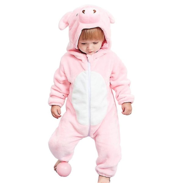 Unisex baby Vinter Höst Flanell Huva Romper Cosplay Jumpsuit pig 120