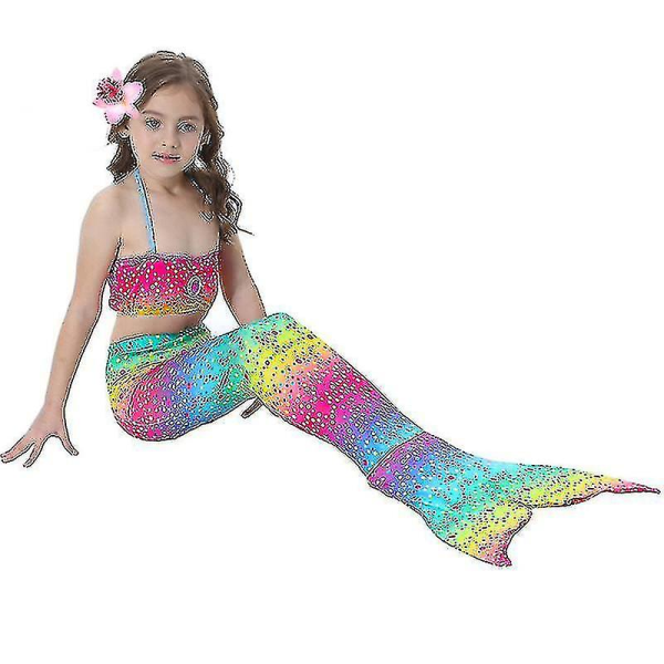 Barn Flickor Mermaid Tail Bikini Set Badkläder Baddräkt Simdräkt Hög kvalitet Rainbow 140