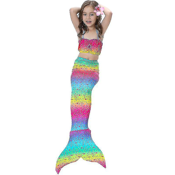 Barn Flickor Mermaid Tail Bikini Set Badkläder Baddräkt Simdräkt F Rainbow 9-10 Years