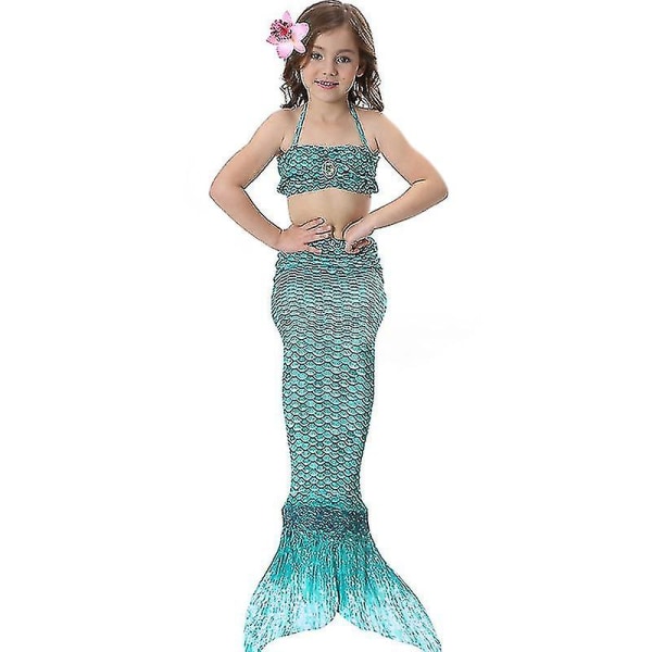 Barn Flickor Mermaid Tail Bikini Set Badkläder Baddräkt Simdräkt F Dark Green 6-7 Years