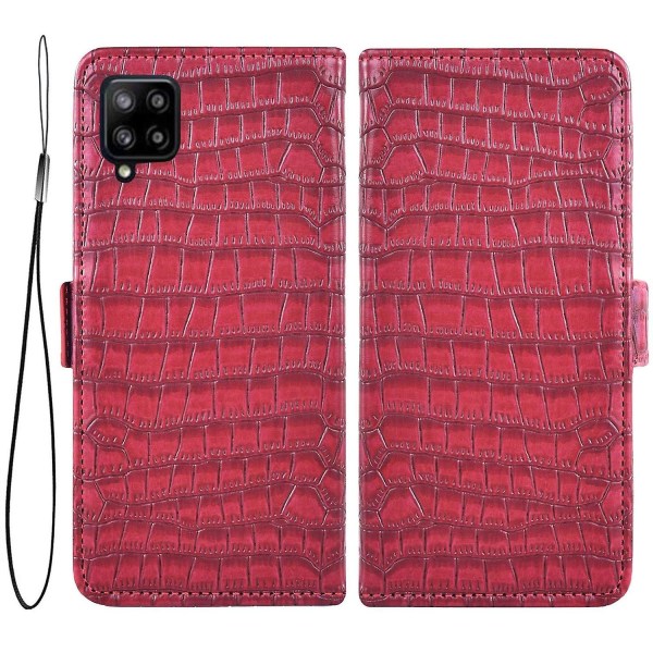 För Samsung Galaxy A22 Crocodile PU Läder Telefon Case Dubbelt magnetiskt cover Red