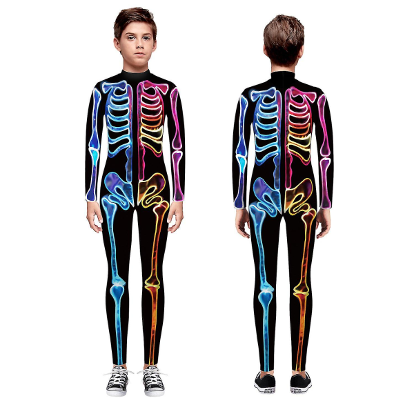 Halloween-skelettdräkt för barn och vuxna, bekväm Onesie Jumpsuit Colorful M