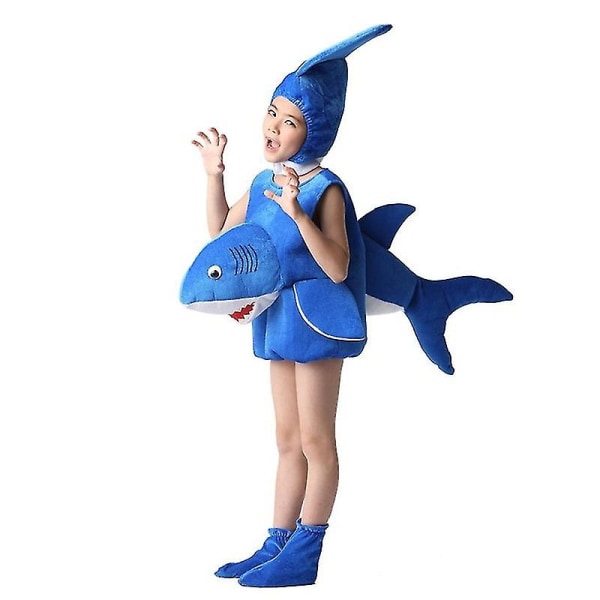 Unisex Toddler Delfin Haj Whale Cosplay Kostym För Barn Djur Jumpsuit Huvudbonader Skor Barn Performance Suit Shark 120cm