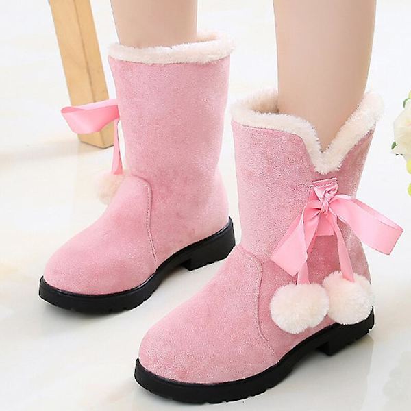 Barnstövlar Plyschfodrade Snöstövlar Låg Klack Varma Skor Tassel Utomhus Mellankalv Vinterstövel Pink EU 33.5