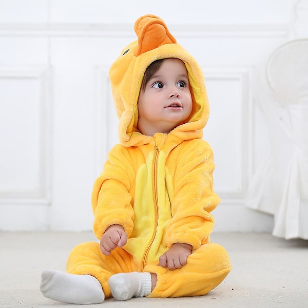 Unisex baby Vinter Höst Flanell Cosplay Jumpsuit med huva Duck 70cm