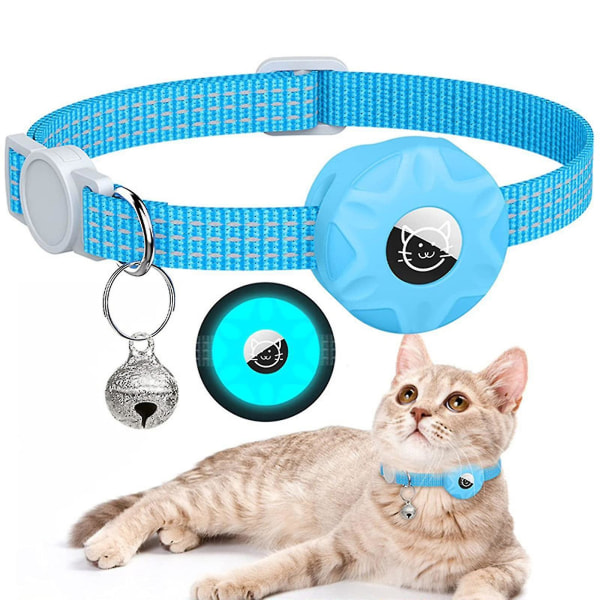 AirTag katthalsband, kattungehalsband Breakaway AirTag katt-gps-halsband med AirTag hållare och klocka för flicka Pojke Katter Valpar luminous blue 1pcs