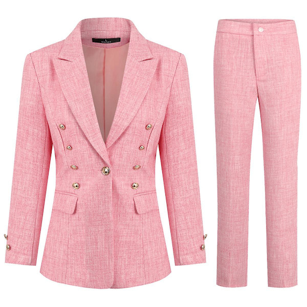 Yynuda dam 2-delad kontorskläder metallspänne Slim Fit affärsdräkt (kavaj + byxor) Pink M