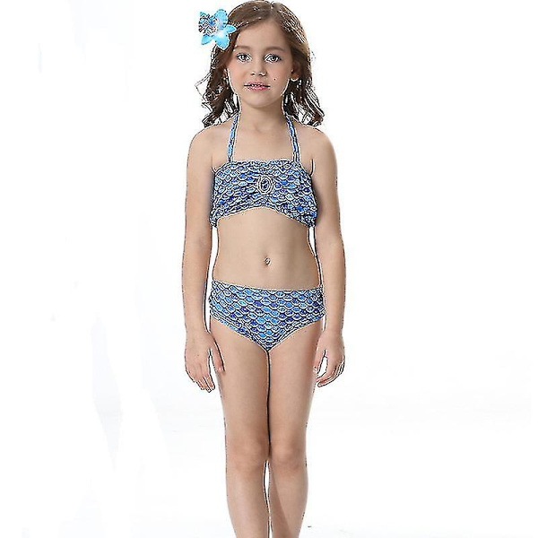 Barn Flickor Mermaid Tail Bikini Set Badkläder Baddräkt Simdräkt_y Dark Blue 9-10 Years