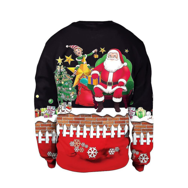 Jultröja Vinter Höst Crew Neck Toppar Sweatshirt Med Ren Santa Printed Santa Claus L