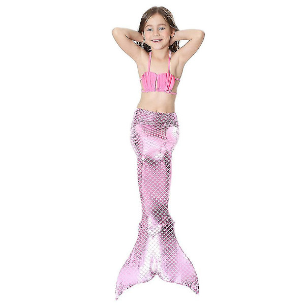3 st Barn Flickor Bikini Halter Neck Toppar Brief Set Mermaid Tail Baddräkt Badkläder Pink 8-9 Years