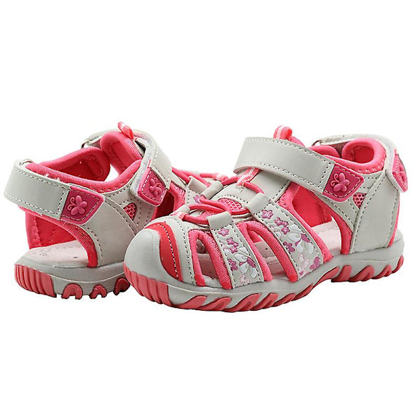 Flickor Platt Fiskarsandal Mjuk Utomhus Vattenskor Magiskt Tejp Strandsandaler Gray Red EU 22