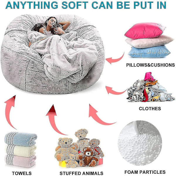 Lazy Sofa Bean Bag konstgjord päls Bean Bag (endast bönor) light gray 135 x 65cm