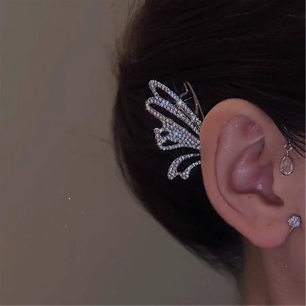 Zirkon fjärilsform strass gotisk öronklämma utan hål Örhänge glitter kvinnor smycken Left Ear none