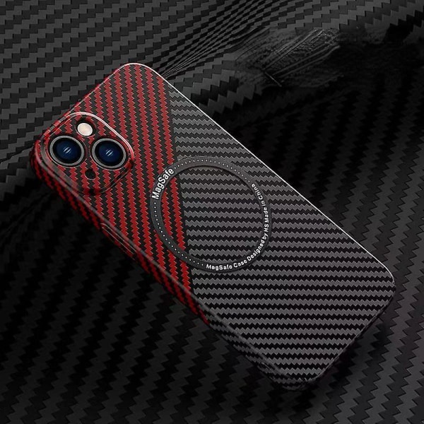 Magnetisk Magsafe- case kompatibelt Iphone 14 Pro Max/14 Pro/14 med linsskydd och kolfiberstruktur for iPhone 14 Pro Black red