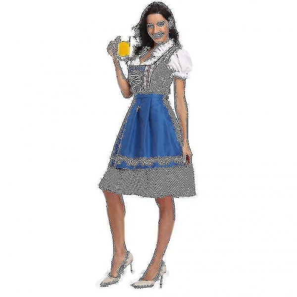 Högkvalitativ traditionell tysk pläd Dirndl-klänning Oktoberfest kostymoutfit för vuxna kvinnor Halloween Cosplay Fancy Party 2XL Style2 Blue