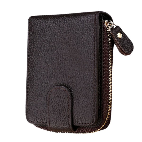 Korthållare plånbok för kvinnor/män, liten läder dragkedja Kortfodral case med ID-fönster, 11*8*4cm coffee