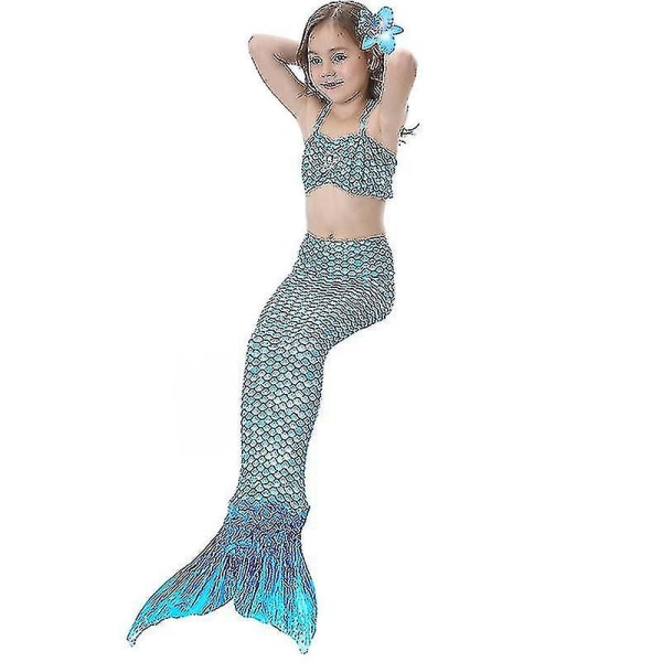 Barn Flickor Mermaid Tail Bikini Set Badkläder Baddräkt Simdräkt Blue 8-9 Years