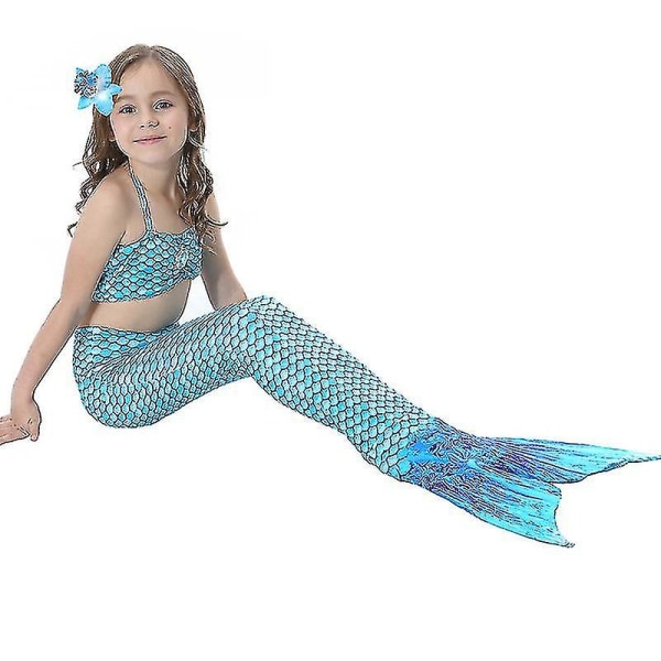 Barn Flickor Mermaid Tail Bikini Set Badkläder Baddräkt Simdräkt F Blue 6-7 Years