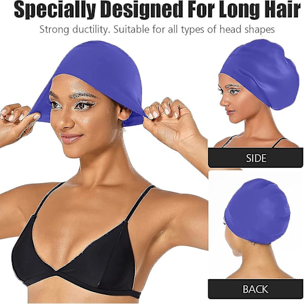 Extra stor silikon cap för långa hår flätor och dreadlocks, vattentät silikon badmössa för kvinnor män barn Purple